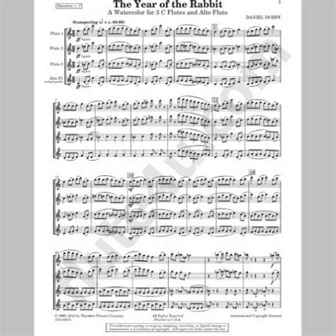 Sheet Music The Year Of The Rabbit A Watercolor Dorff D Flutes