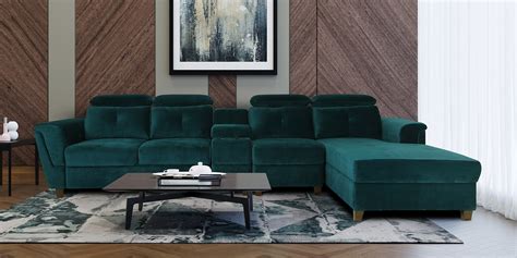 Buy Impero Velvet Lhs Sectional Sofa In Teal Blue Colour At Off By