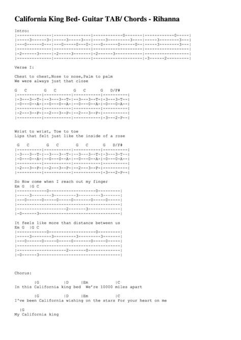 California King Bed - Guitar Tab Chords (Rihanna) printable pdf download