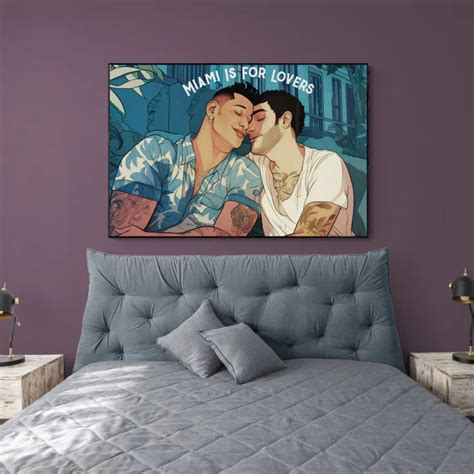 Miami Downtown Gay Men Cuddling Illustration Poster Zazzle