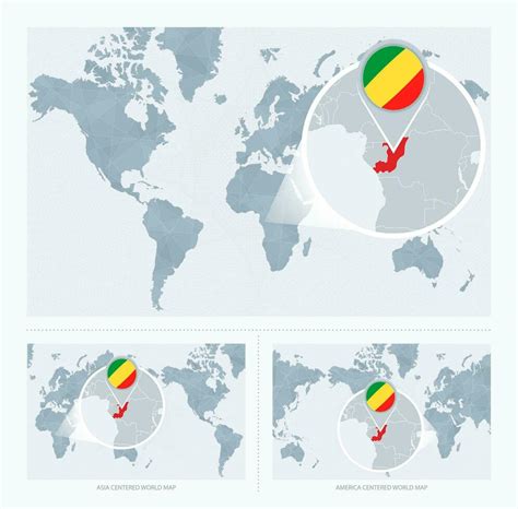 Magnified Congo over Map of the World, 3 versions of the World Map with ...