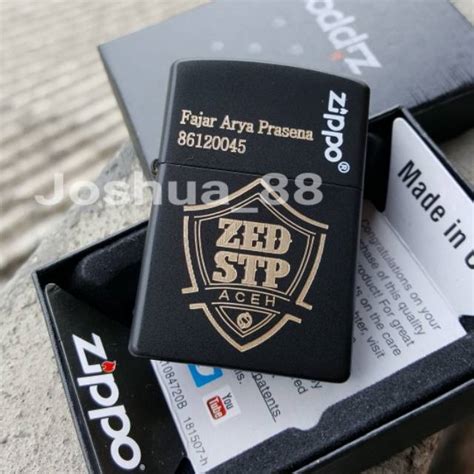 Jual Zippo Korek Api Custom Ukir Laser Logo ZED STP Black Matte Bisa