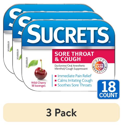 3 Pack Sucrets Sore Throat Lozenges Wild Cherry Flavor 18 Count