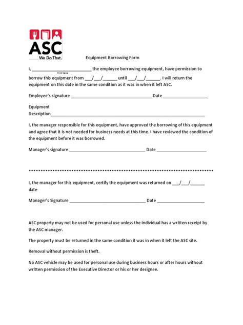 Equipment Borrowing Form 2013 Updated