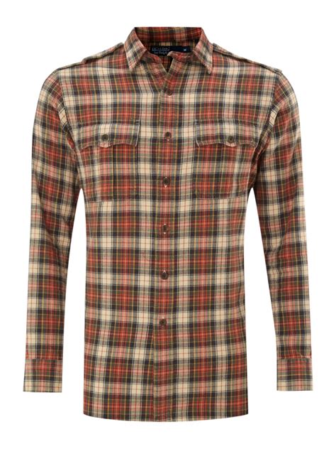 Polo Ralph Lauren Long Sleeved Flannel Plaid Shirt In Brown For Men Orange Lyst