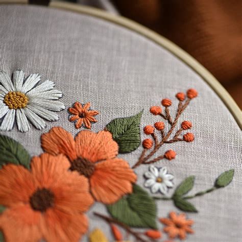 Kit De Broderie Floral D Butant Automne Fleur Botanique Etsy