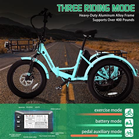 MOONCOOL Folding Electric Tricycle, 750W Motor 48V Foldable Ebike ...