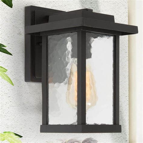 Lnc Matte Black Outdoor Wall Lantern Sconce With Textured Glass Shade