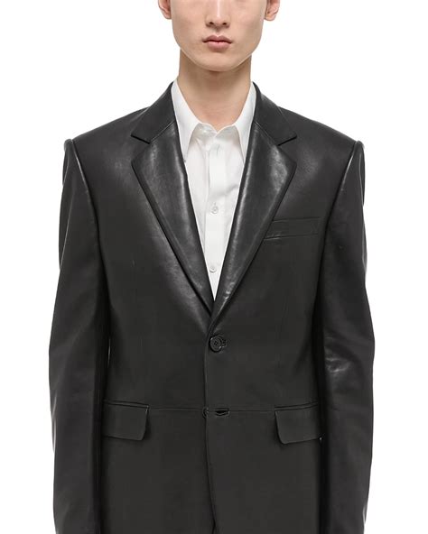 Helmut Lang Leather Paneled Relaxed Fit Suit Jacket Black Editorialist