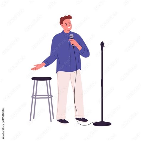 Man comedian with microphone performing stand-up comedy. Comic with mic ...