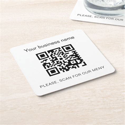 Black White Business Bar Restaurant Qr Code Square Paper Coaster