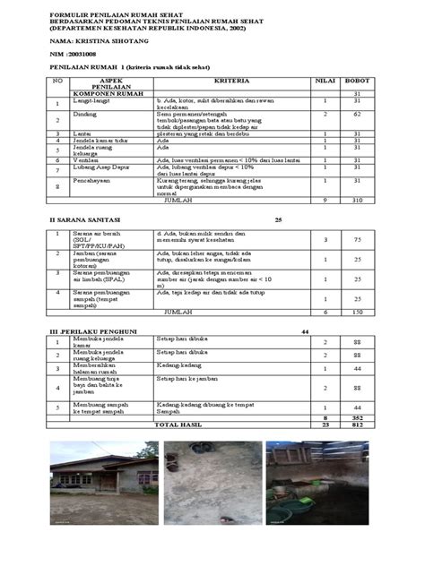 Tugas Formulir Penilaian Rumah Sehat Pdf