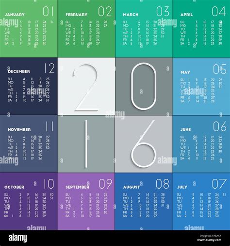 2016 calendario de colores planos para su diseño La semana comienza en