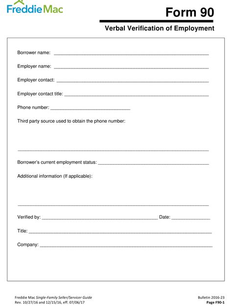 Fillable Verbal Verification Of Employment Form Employment Form