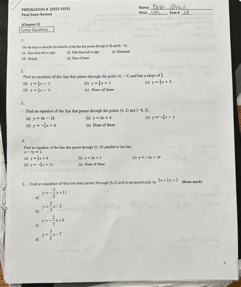 Solved PRECALCULUS A 2022 2023 Final Exam Review Name Diad Chegg