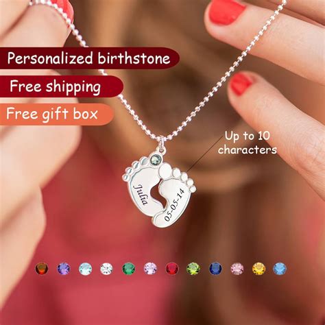 Premium Personalized Baby Feet Necklace With Birthstone Baby Etsy