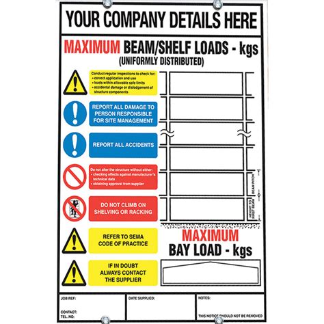 Weight Load Notice Signs For Racking Shelving