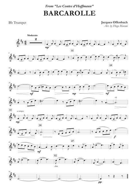 Offenbachs Barcarolle For Trumpet And Piano Arr Diego Marani Sheet