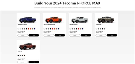 2024 Toyota Tacoma Hybrid 'Build & Price' Configuration Tool Is Live ...