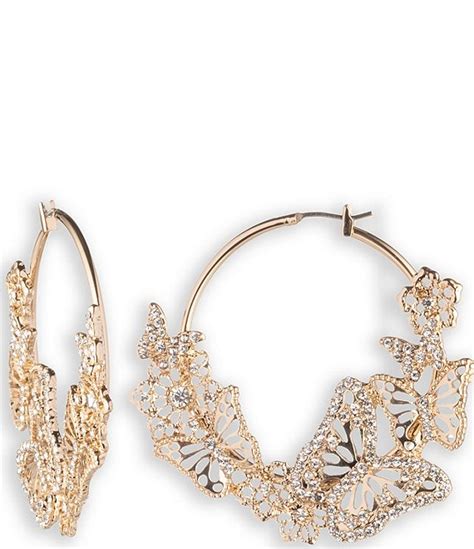 Marchesa Gold Tone Crystal Butterfly Embellished Hoop Earrings Dillard S