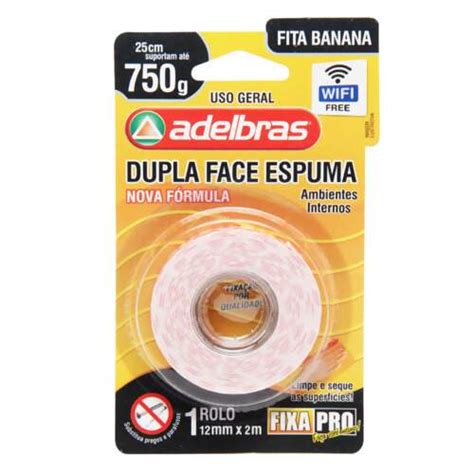 Fita Banana Dupla Face Espuma Adelbras 12mm X 2m