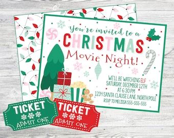 EDITABLE Christmas Invitation Movie Night Printable Ticket Etsy