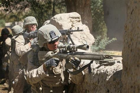 Militaryporn Us Marine Takes Aim With His M14 Dmr During A Firefight In Kajaki Afghanistan