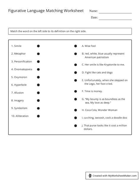 Figurative Language Matching Worksheet My Worksheet Maker