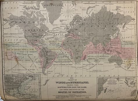 Chart of winds and hurricanes and their impact on routes of navigation