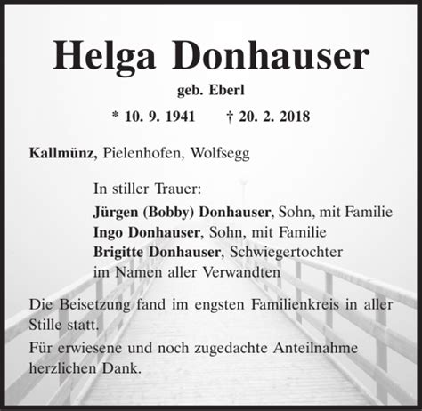 Traueranzeigen Von Helga Donhauser Mittelbayerische Trauer