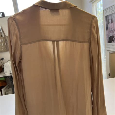 Nude Coloured Tan Sexy Silk Tailored Shirt Depop