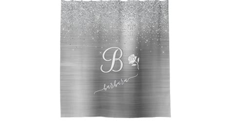 Elegant Custom Monogram Silver Sparkle Shower Curtain Zazzle