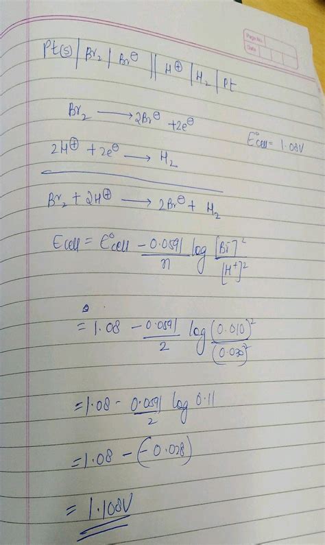 Write The Nernst Equation And Emf Of The Following Cells K