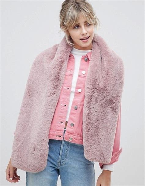 Miss Selfridge Oversized Faux Fur Scarf In Blush Pink Faux Fur