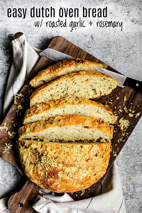 Easy Dutch Oven Bread With Roasted Garlic And Rosemary {no Knead Bread