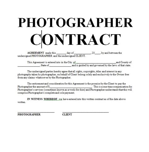 Photography Contract Template Pdf