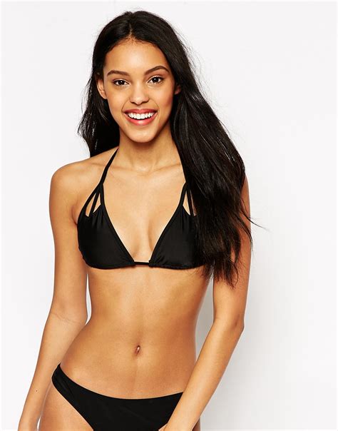 Playful Promises Strappy Triangle Cut Out Bikini Top In Black Lyst