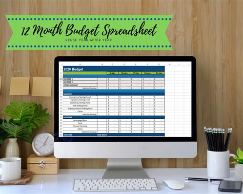 12 Month Budget Spreadsheet Etsy