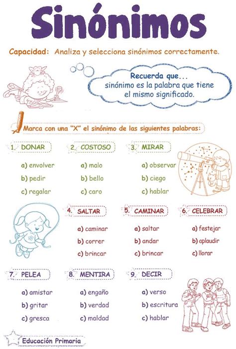 Sinónimos Para Niños 2º Razonamiento Verbal