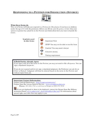 Fillable Online Courts Oregon Responding To A Petition For Dissolution