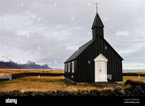 An Aerial View Of Black Budakirkja Church In Iceland Stock Photo Alamy