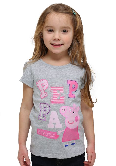 Girls Peppa Pig Glitter Letters Gray T Shirt