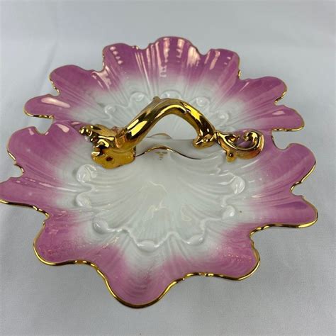 Vtg Ceramic Pink And Gold Scalloped Dish Assistance League Of Tucson