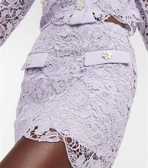 Self Portrait Crystal Embellished High Waist Guipure Lace Mini Skirt In