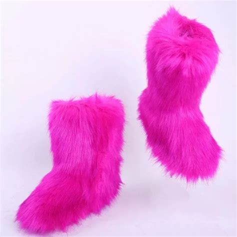 Hot Pink Fur Boots In 2020 Pink Fur Boots Fur Boots Fox Fur Boots