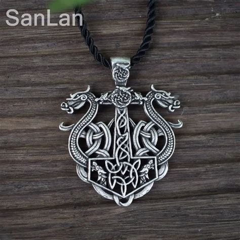 Sanlan Brand Viking Ship Necklace Viking Amulet Large Double Dragon