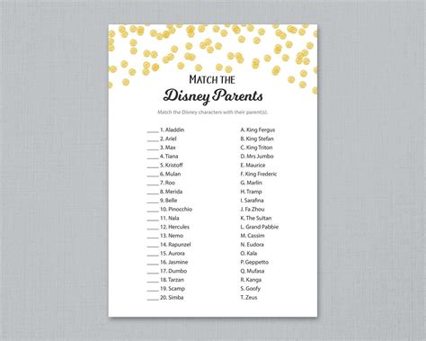 Disney Parent Match Game Printable Baby Shower Games Match Etsy