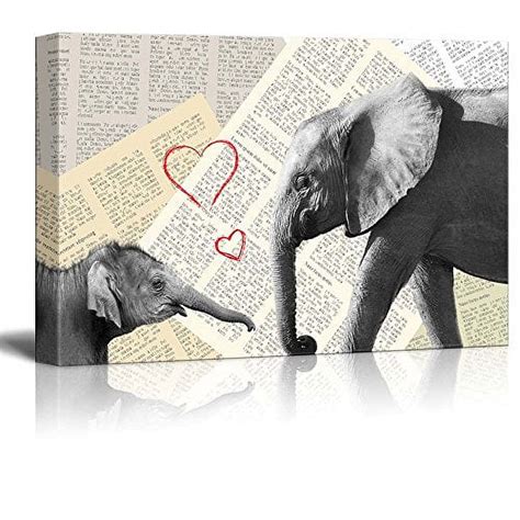 Wall26 Canvas Wll Art Two Elephants On Vintage Newspaper Background