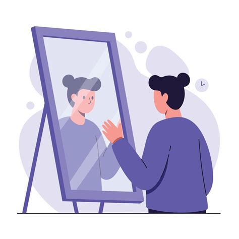 Person Looking Into A Mirror With Reflection In Flat Art Style 60400660