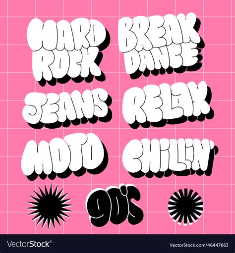 Popular words 90s retro lettering sticker set Vector Image